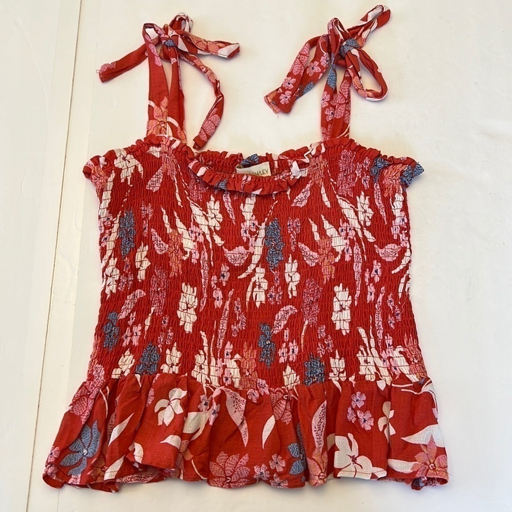 Cynthia Rowley Cinched Peplum Crop Trop Tie shoulders New NWT Size Small